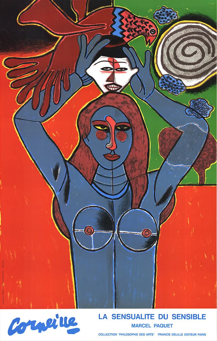 Large Pierre Corneille La Sensualite du Sensible serigraph art poster, featuring vibrant colors and intricate design.