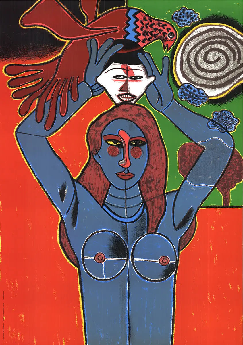 Large Pierre Corneille La Sensualite du Sensible serigraph art poster featuring vibrant colors and intricate details.