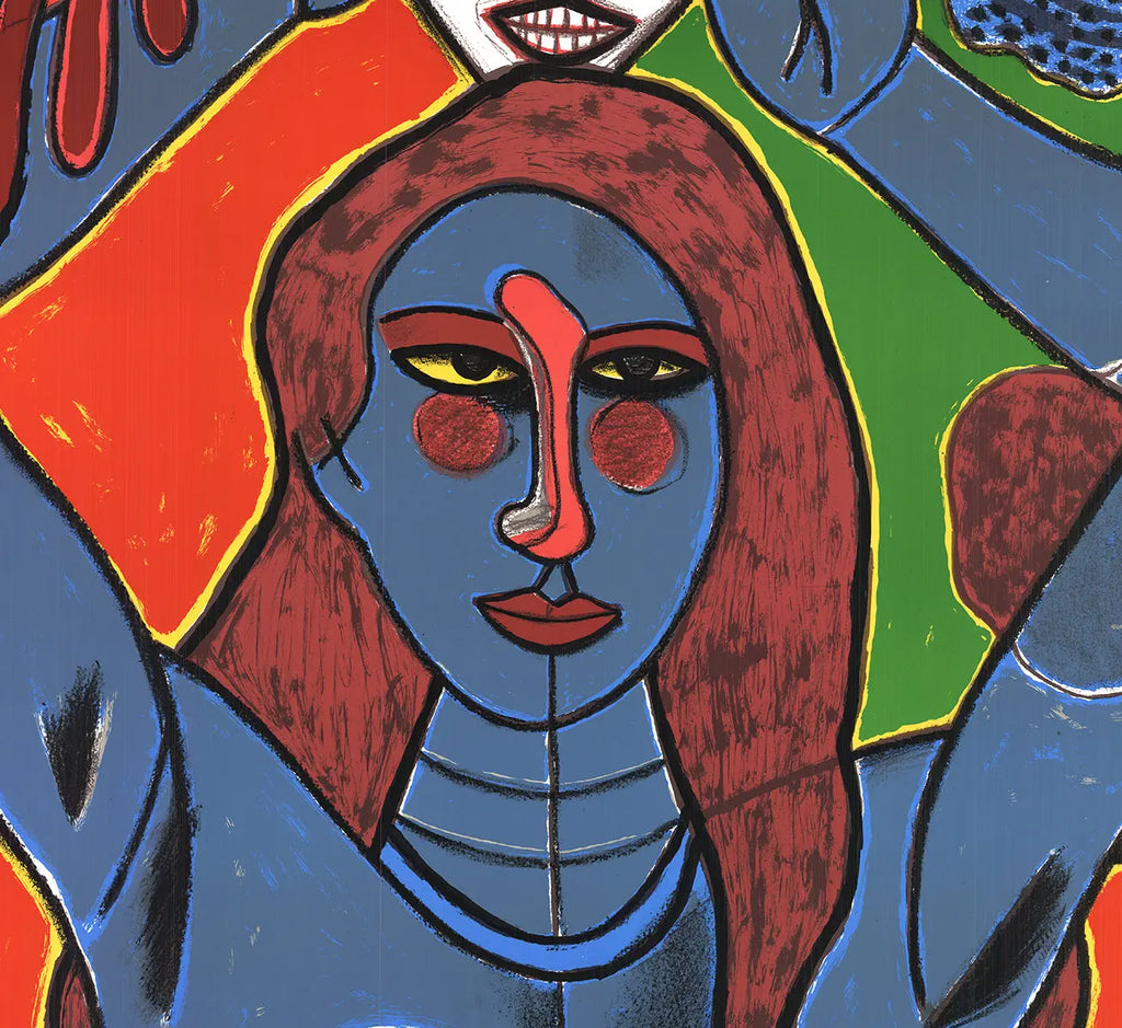 Large Pierre Corneille La Sensualite du Sensible serigraph art poster featuring vibrant colors and abstract design in a modern style.