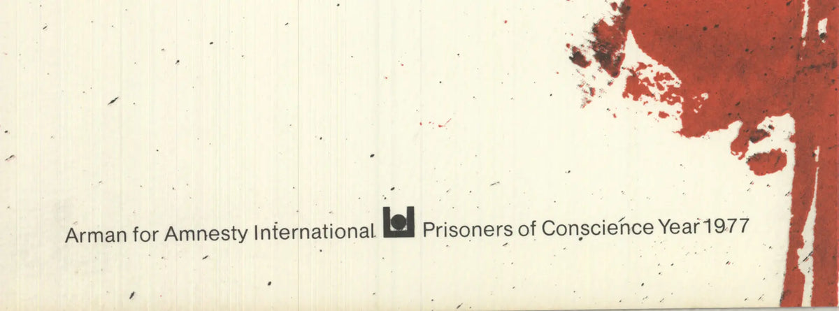 Signed limited edition lithograph art print by Pierre Fernandez Arman, Amnesty International 1976, showcasing abstract artwork.