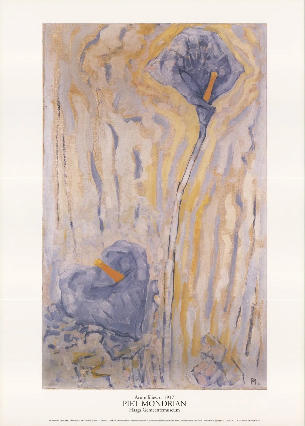 Piet Mondrian Aronskelken Arum Lilies 1996 offset lithograph art print showcasing abstract floral design by Piet Mondrian.