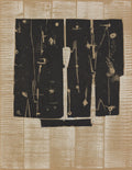 Abstract lithograph by Pietro Consagra, featuring layered modernist design from the 1959 exhibition poster.