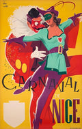 Vintage 1950 Carnaval de Nice French lithograph poster by Poster France, featuring colorful carnival scene and classic French artwork