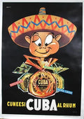 Original 1950 Cuneesi Rhum Chocolate Italian lithograph poster featuring vintage artwork by Silvestri, showcasing classic Italian design.