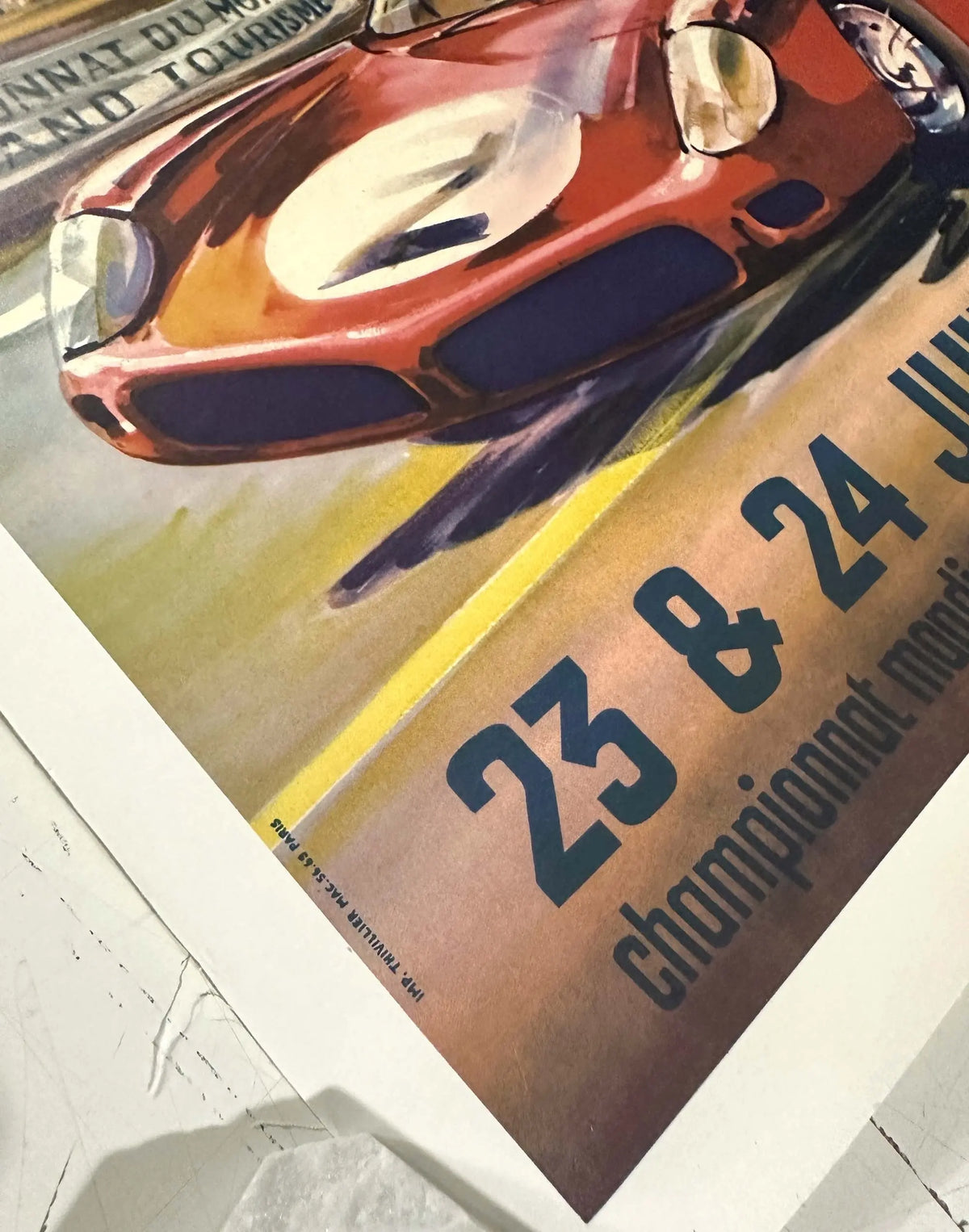 Vintage 1962 24 Hours of Le Mans linen poster by Poster France, showcasing classic motorsport racing imagery.