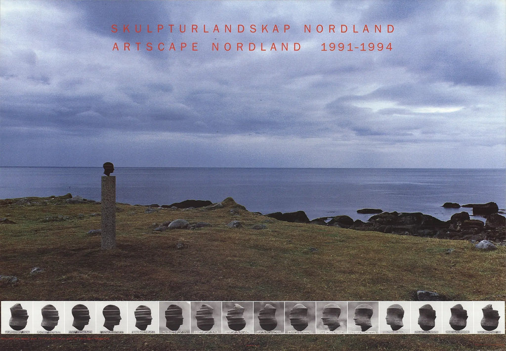 Offset lithograph poster of Markus Raetz's Sculpture Landscape Nordland 1991 exhibition artwork, showcasing abstract sculpture imagery.