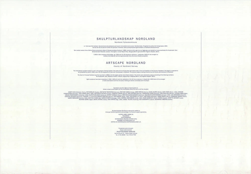 Offset lithograph poster of Markus Raetz's Skulpturlandskap Nordland 1991 exhibition artwork, featuring abstract sculpture landscape.