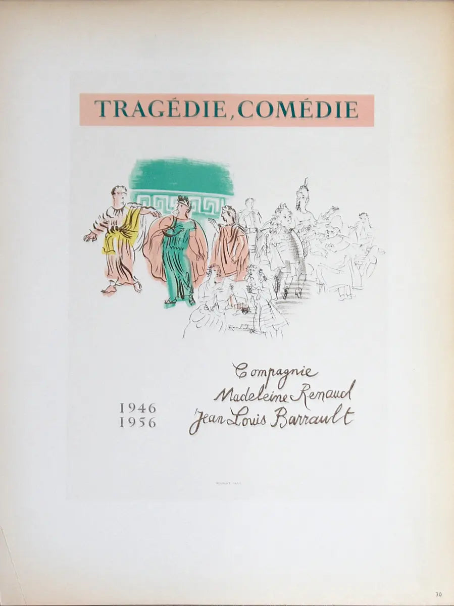 Raoul Dufy Tragedie Comedie 1959 original Mourlot lithograph art poster, colorful abstract design, detailed lithograph print.