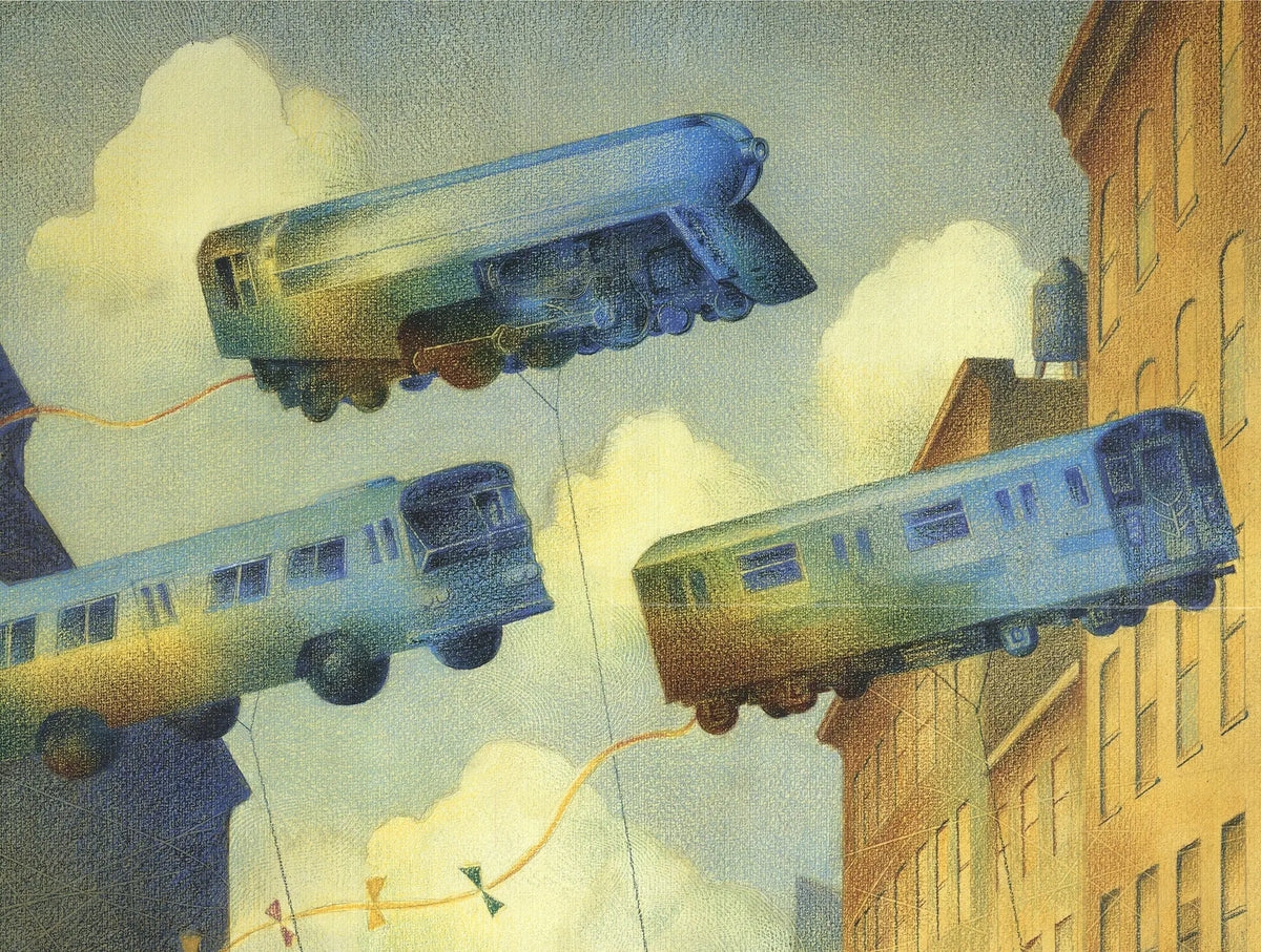 Raul Colon Highfliers 2002 MTA vintage advertising offset lithograph poster featuring colorful urban transportation imagery.