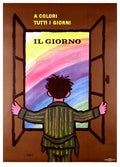 Original 1956 Il Giorno Italian newspaper poster by Raymond Savignac, featuring vintage graphic design and bold typography.
