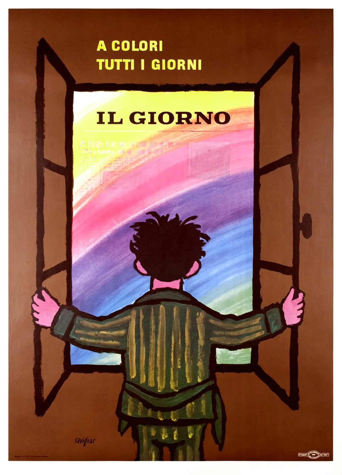 Original 1956 Il Giorno Italian newspaper poster by Raymond Savignac, featuring vintage graphic design and bold typography.