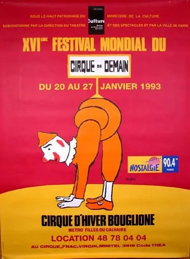 Raymond Savignac 1993 original festival poster for Cirque de Demain, featuring colorful vintage serigraph artwork.