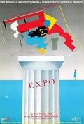 Original 1982 Razzia Hospitaux Paris architecture exhibition serigraph poster showcasing vintage hospital building design.