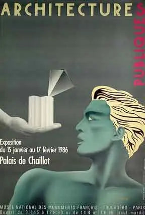 Original 1986 Architecture Publiques serigraph poster by Razzia, featuring Trocadero architecture artwork.