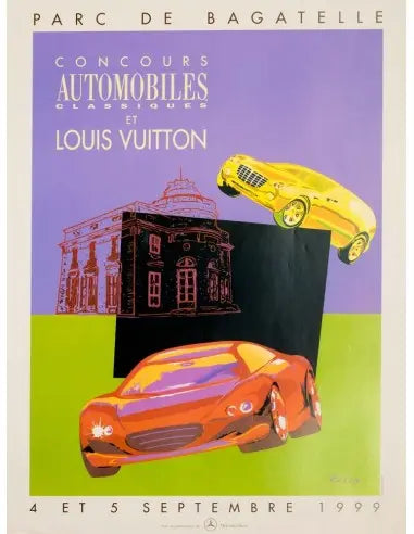 Original Razzia Louis Vuitton Bagatelle 1999 hand-signed serigraph poster displayed in vibrant colors and detailed design.