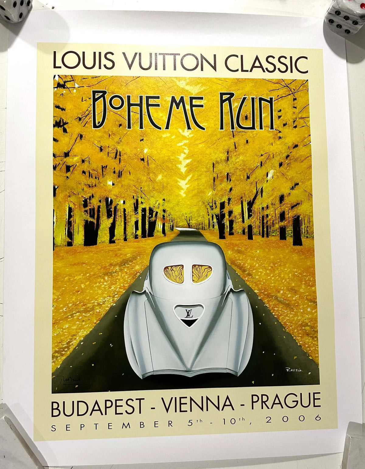 Louis Vuitton Classic Boheme Run 2006 signed serigraph poster by Razzia featuring vibrant boheme artwork.