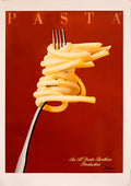 Original 1983 Razzia Pasta Al Dente hand-signed serigraph poster featuring vibrant pasta artwork by Gérard Courbouleix-Dénériaz.