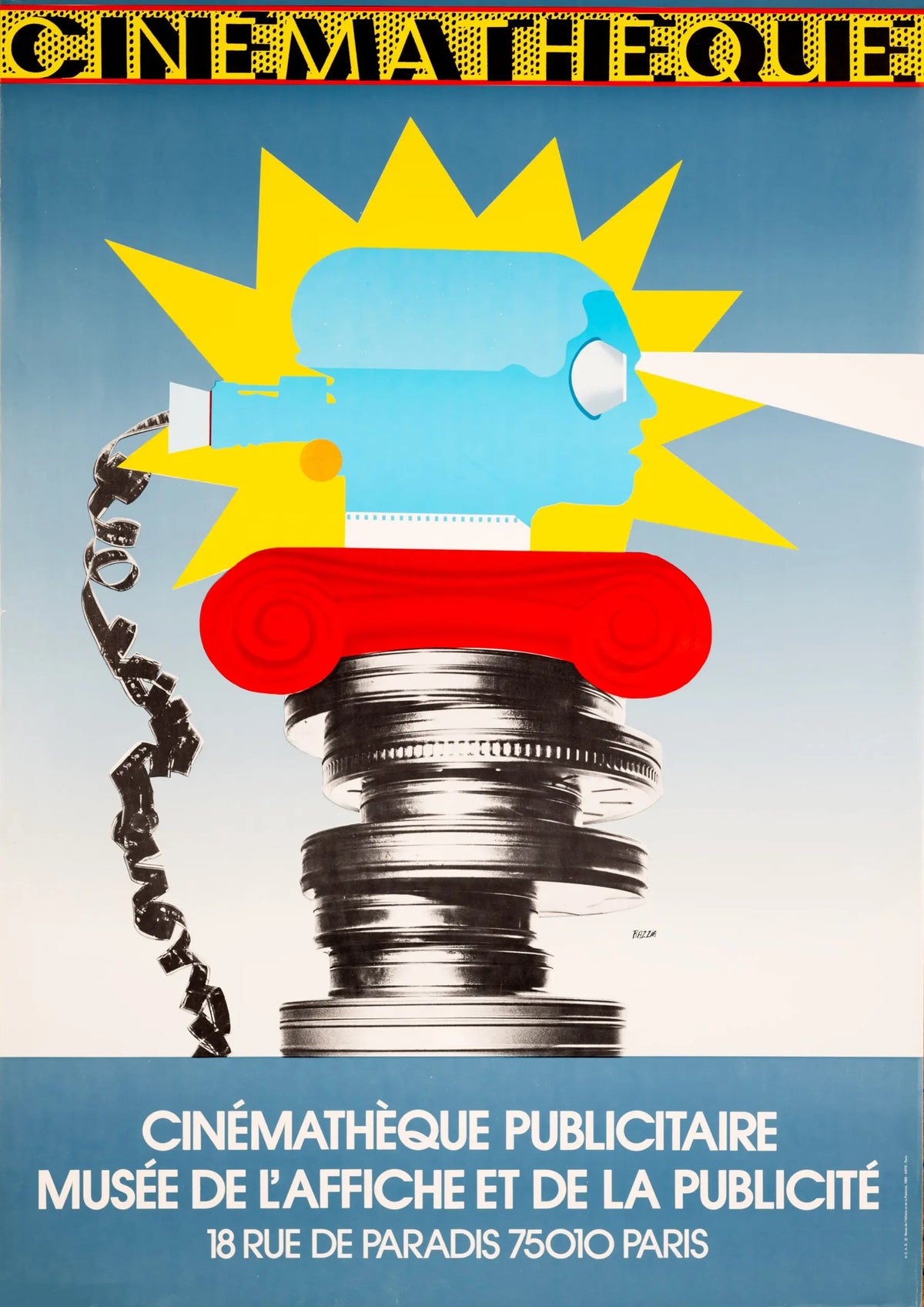 Original Cinémathèque Museum of the Poster Paris 1983 Razzia serigraph by Gérard Courbouleix-Dénériaz, featuring bold graphic design.