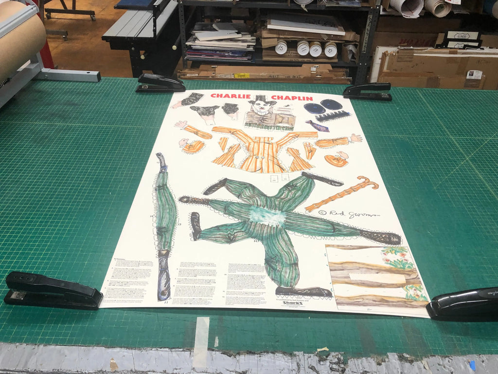 Red Grooms 1985 Charlie Chaplin interactive 3D lithograph exhibition poster featuring vibrant artwork and detailed design.