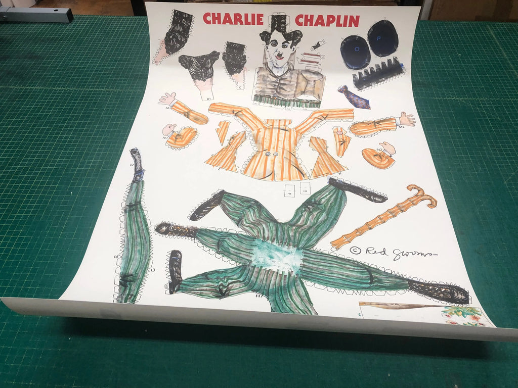 Red Grooms 1985 Charlie Chaplin interactive 3D lithograph exhibition poster, featuring vivid imagery of the silent film star.
