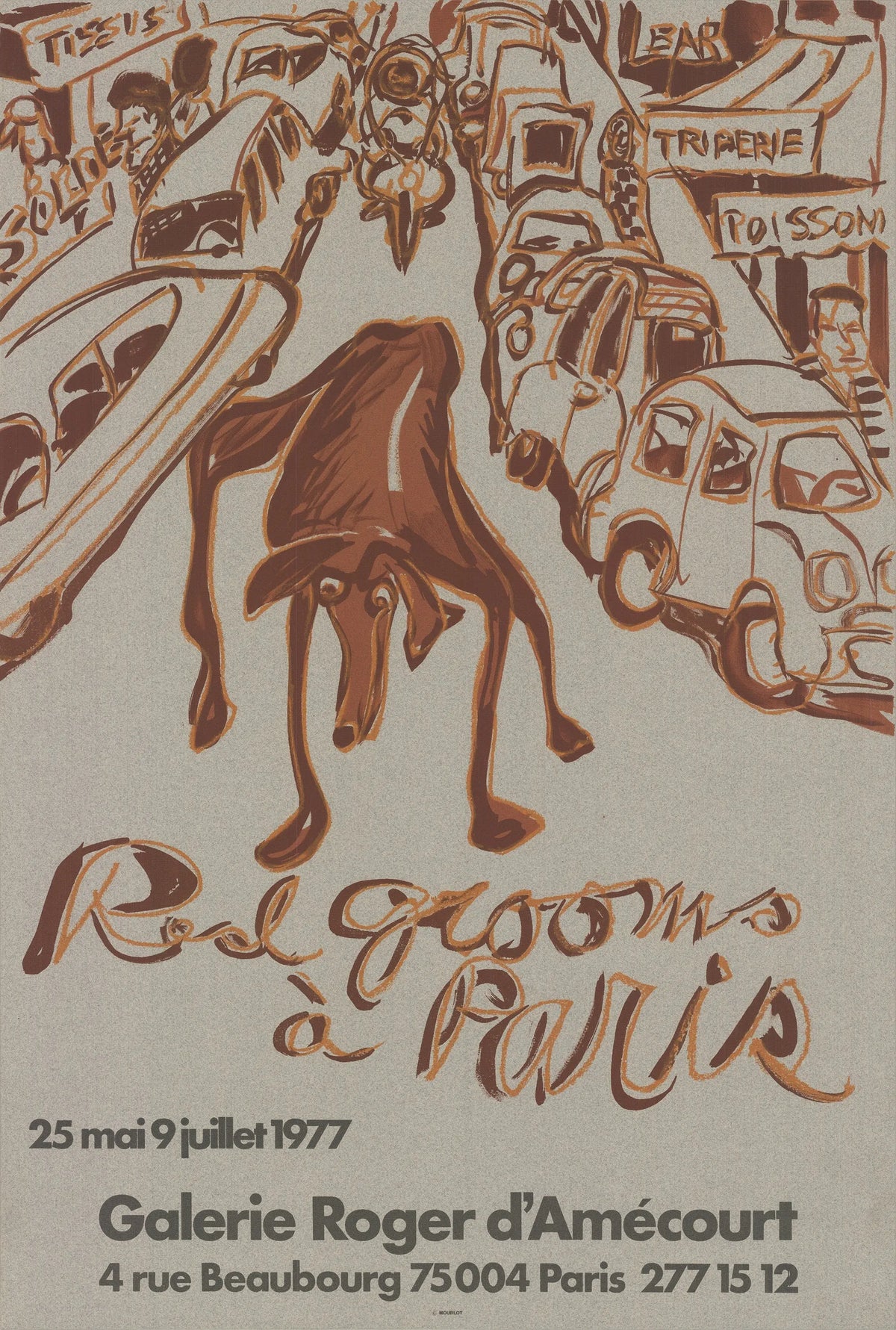 Red Grooms In Paris 1977 original Mourlot lithograph art poster featuring vibrant cityscape and artistic details.