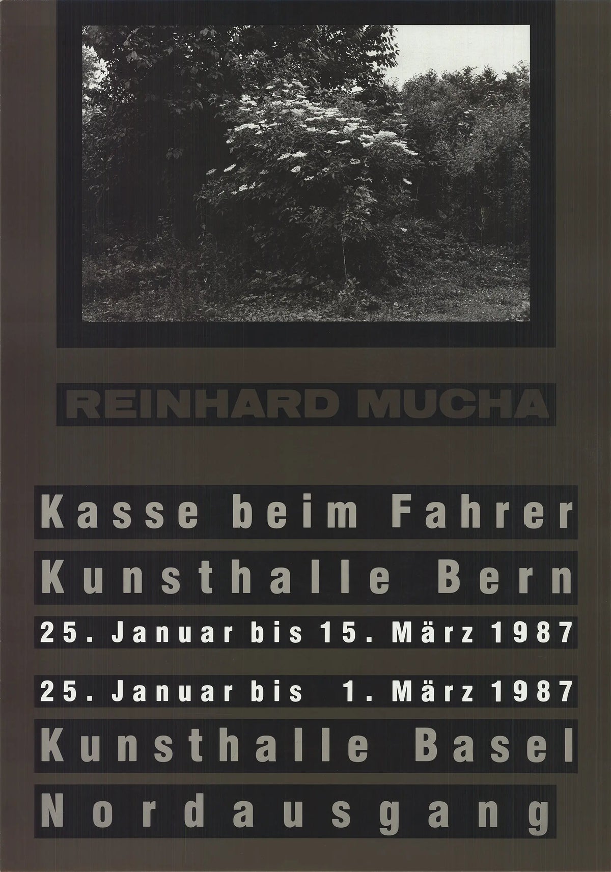 Original 1987 Reinhard Mucha lithograph poster titled "Kasse beim Fahrer" featuring a vintage scene with detailed artwork.