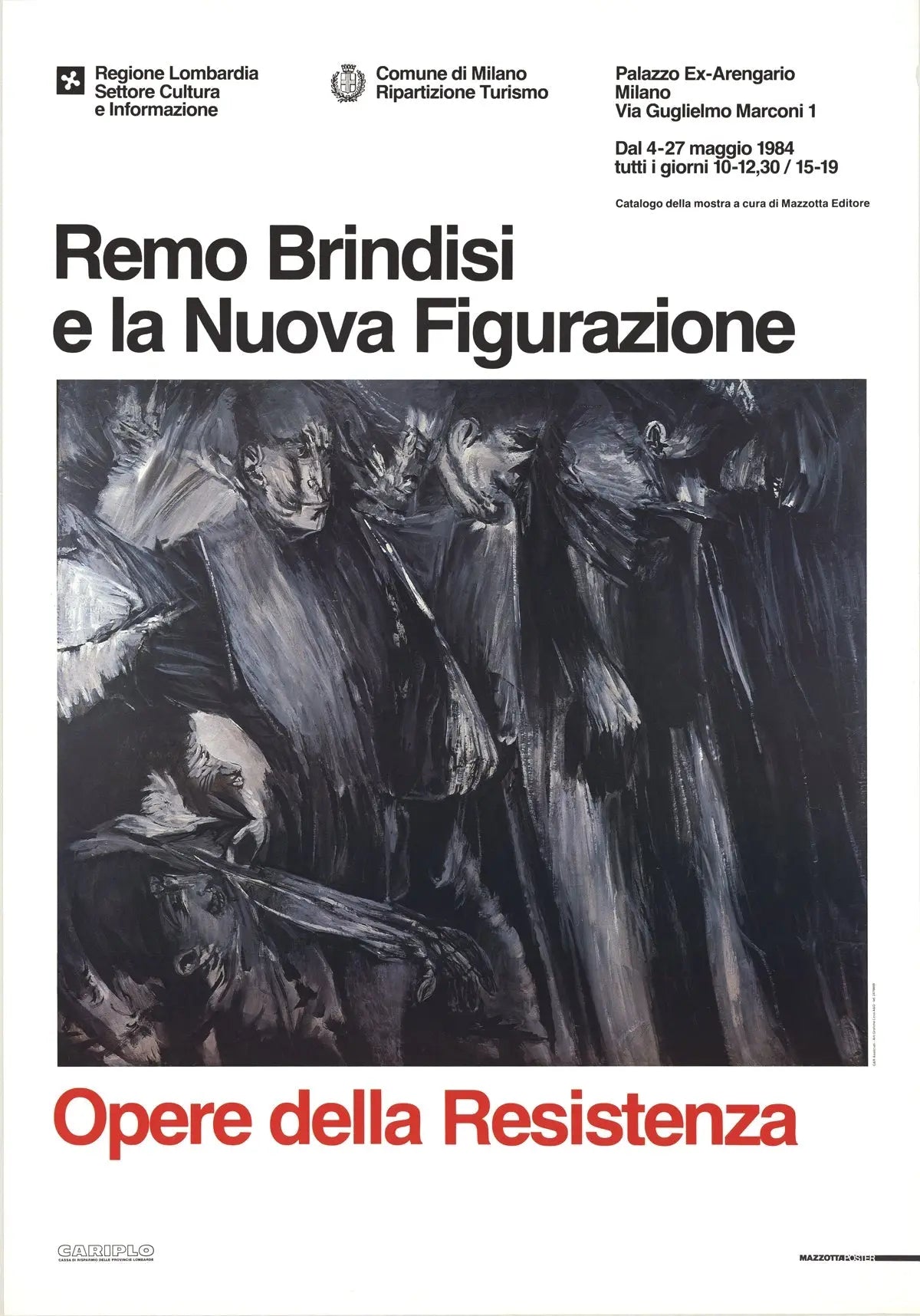 Remo Brindisi Works of the Resistance 1984 offset lithograph art poster featuring detailed artwork and bold design elements.