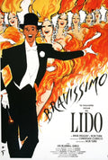 Vintage Lido Bravissimo cabaret poster by Rene Gruau on linen, featuring elegant artwork and bold lettering in a classic style.