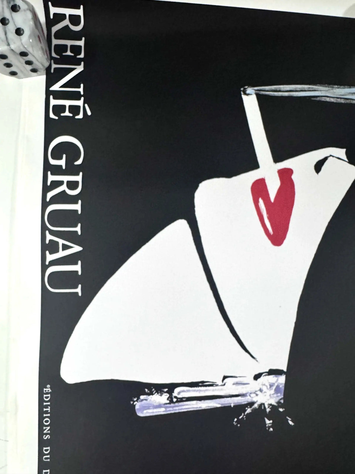 Original Rene Gruau La Cigarette fashion poster on linen backdrop, vintage 1983 art print by Rene Gruau featuring stylish design.