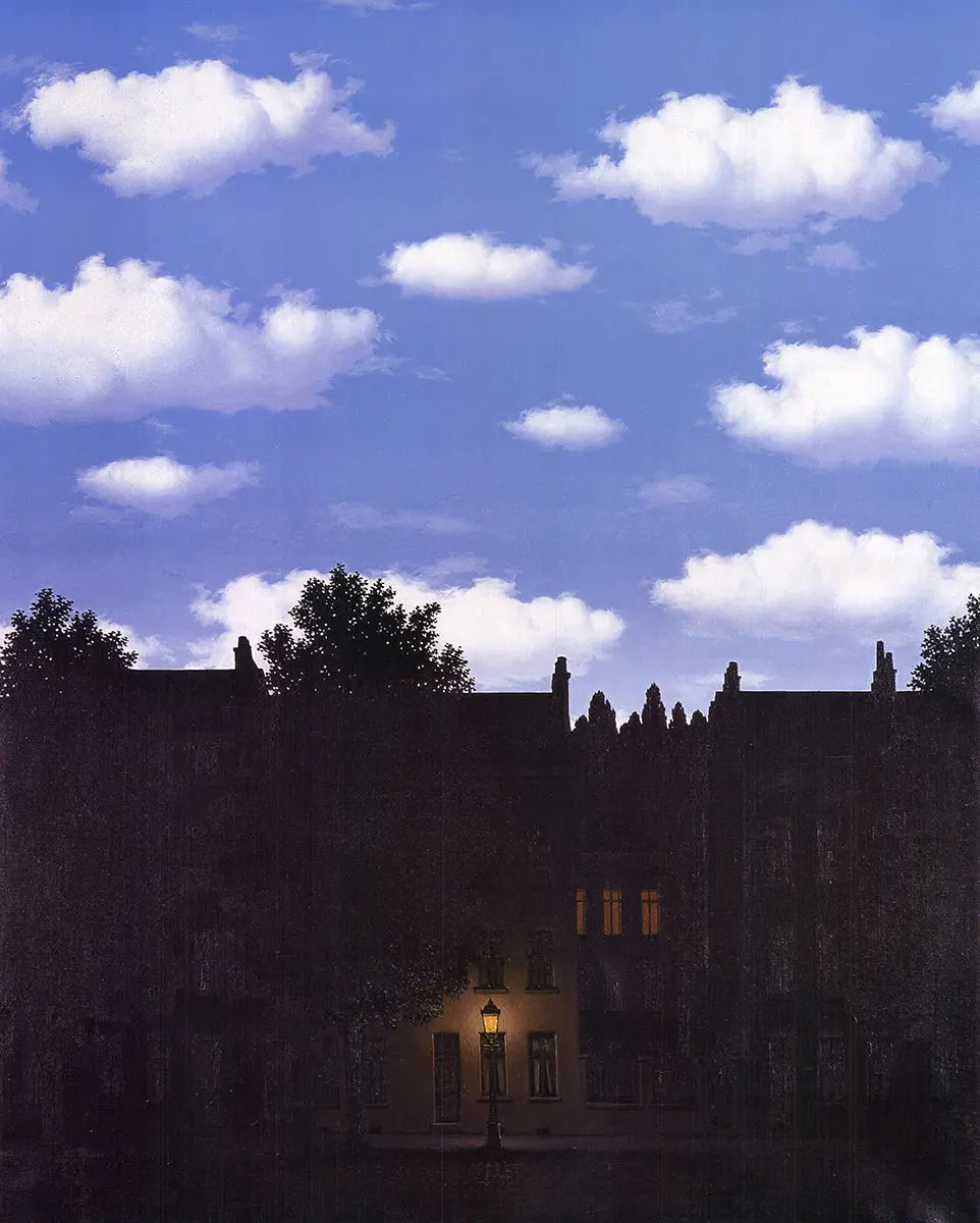 Rene Magritte L'Empire des Lumieres 1998 authorized offset lithograph poster showing surreal cityscape with illuminated sky