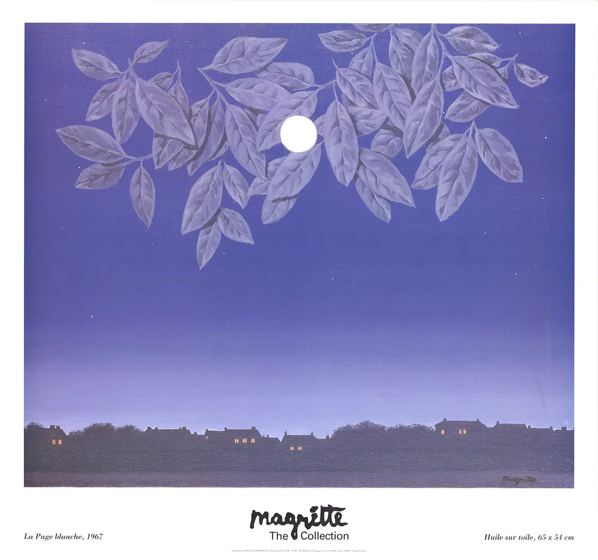 Rene Magritte La Page Blanche 1998 authorized offset lithograph poster featuring surreal artwork with a white background and mysterious imagery.