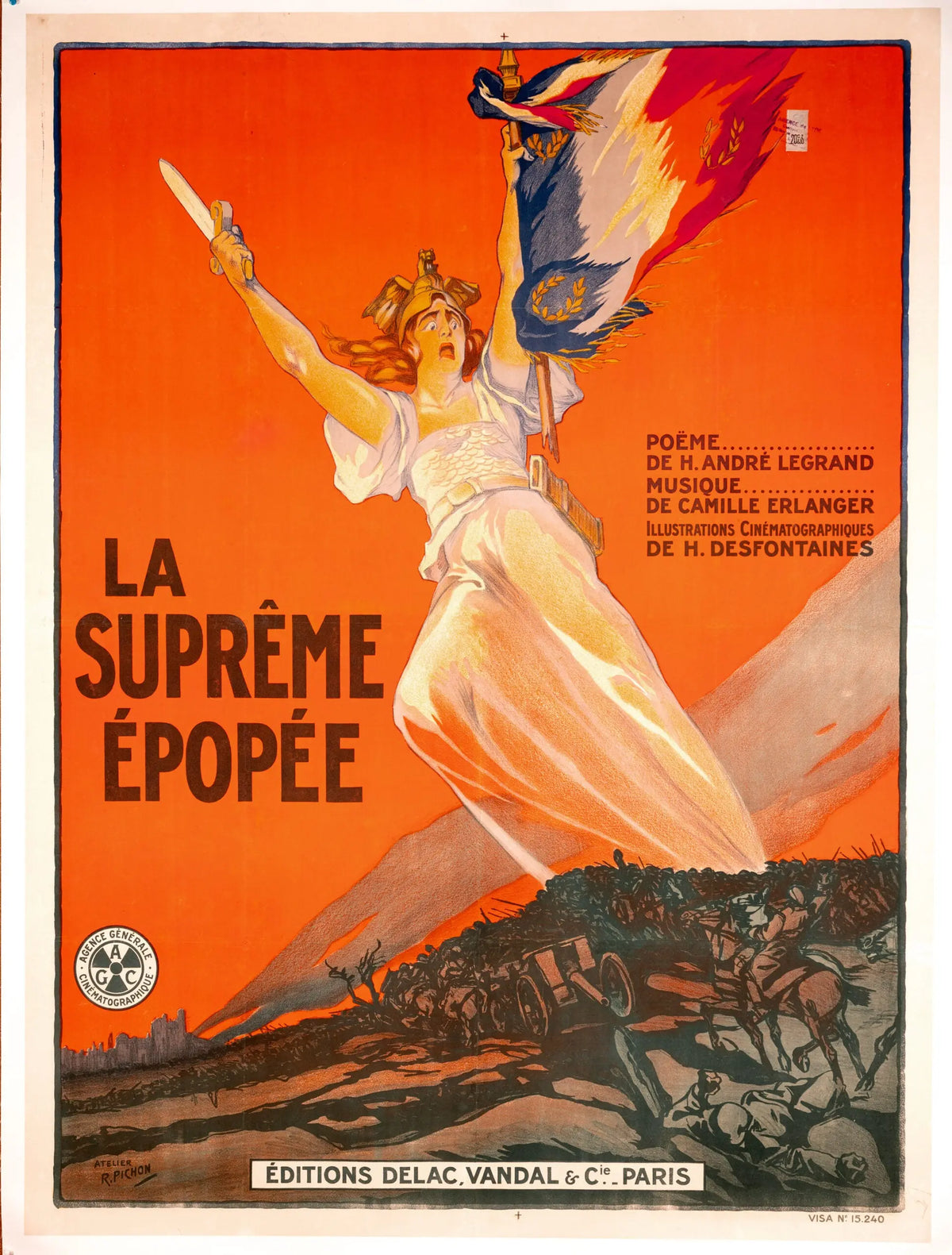 Original 1919 La Suprême Épopée French film poster by René Pichon, featuring vintage artwork and classic cinematic design.