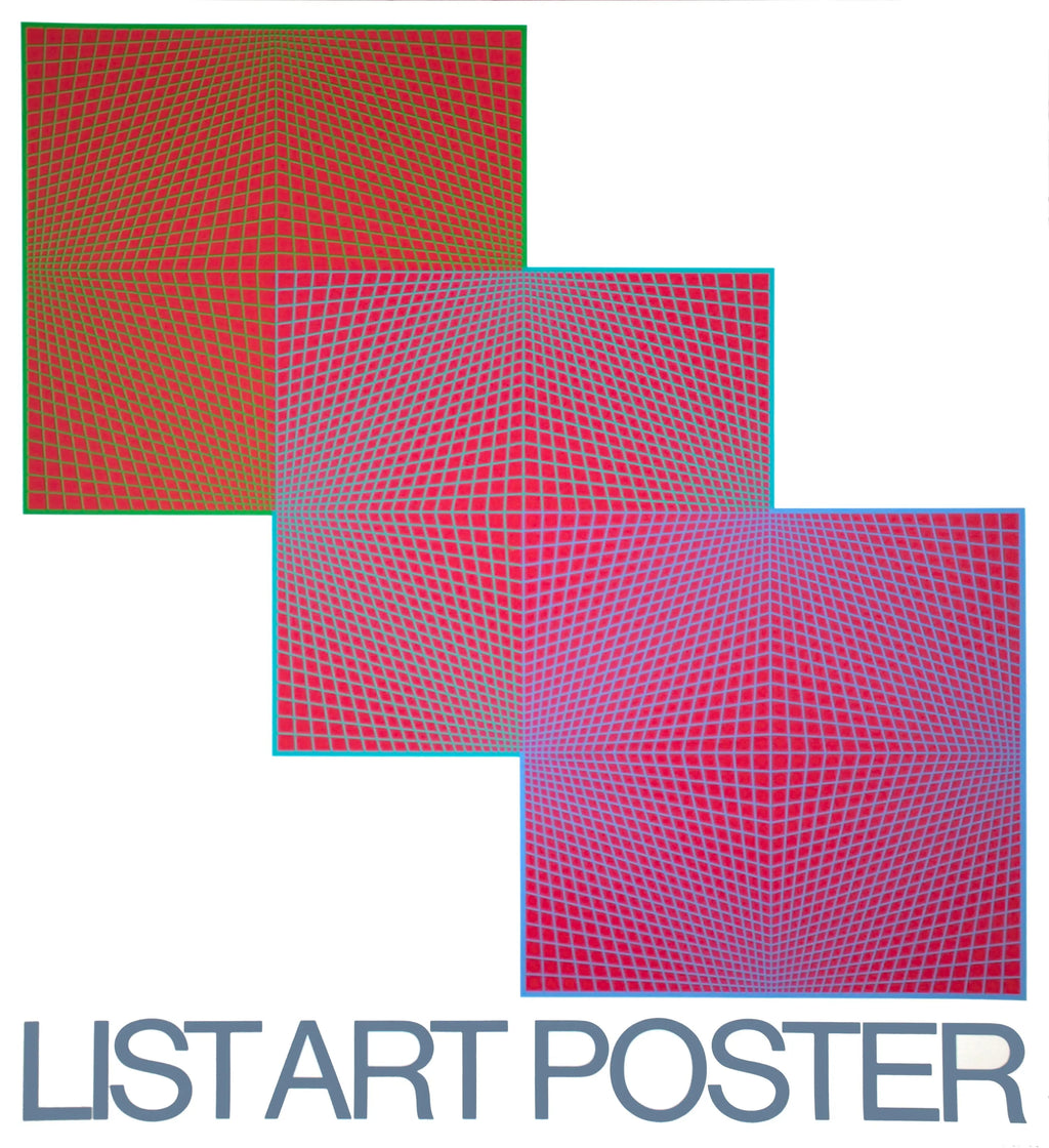 Large Richard Anuszkiewicz Evolution 1968 geometric abstract serigraph poster with bold shapes and vibrant colors.