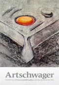 Richard Artschwager At Castelli's 1985 offset lithograph exhibition poster featuring abstract artwork and bold graphic design.
