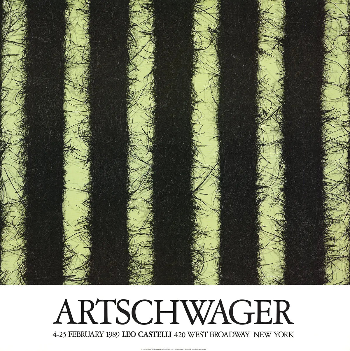 Richard Artschwager At Castelli's 1989 exhibition offset lithograph poster showing abstract artwork and bold graphic design.