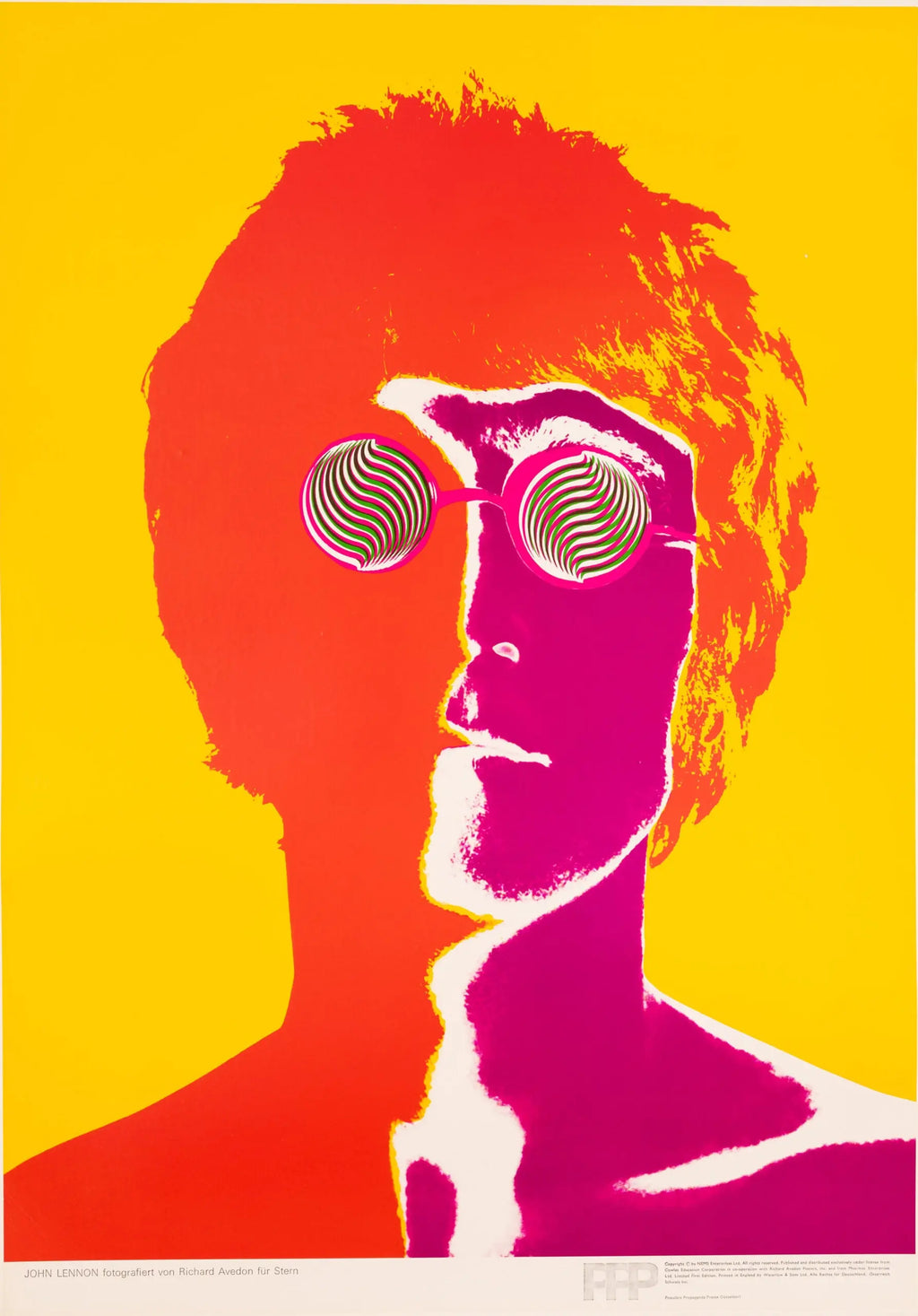 Original 1967 John Lennon Beatles pop art poster by Richard Avedon, featuring a vibrant portrait of John Lennon.
