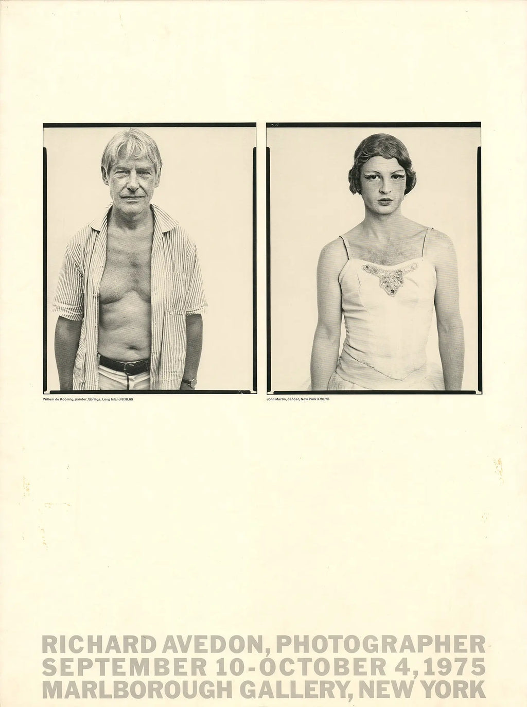 Richard Avedon Marlborough 1975 original exhibition offset lithograph poster, featuring a black-and-white photographic artwork.