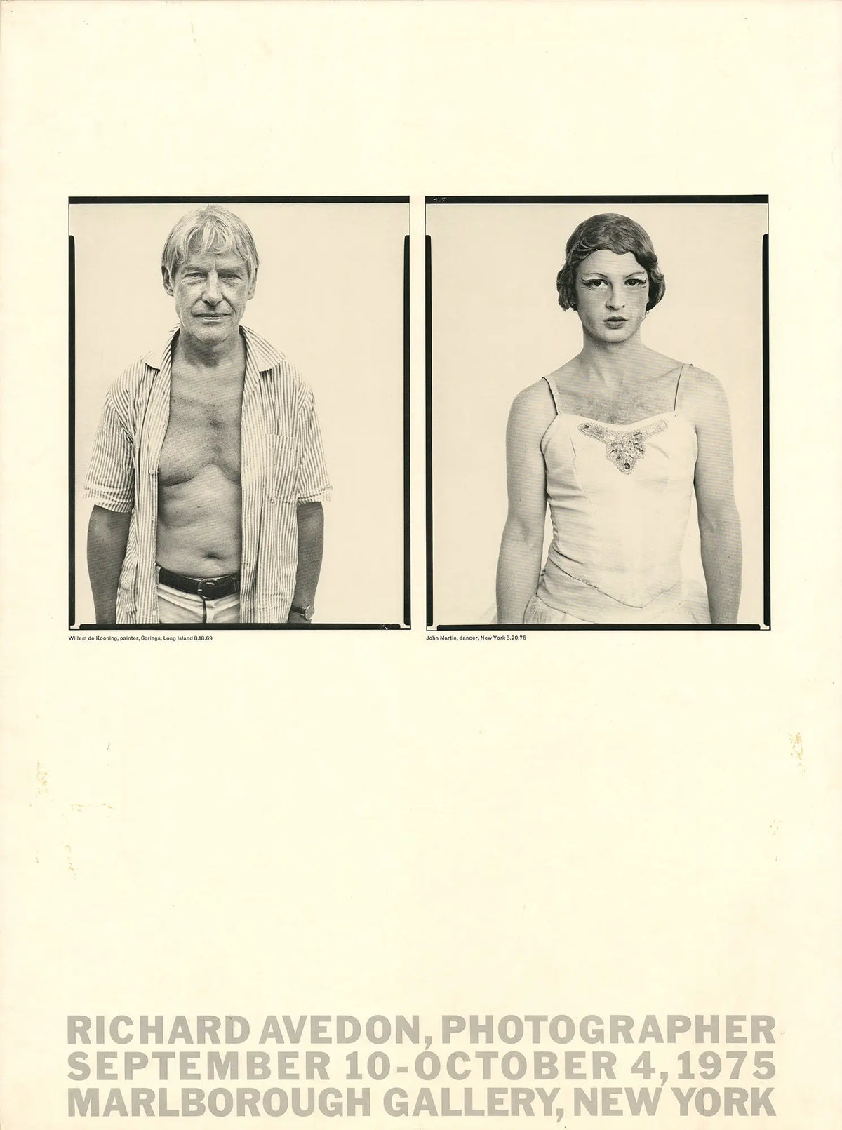 Richard Avedon Marlborough 1975 original exhibition offset lithograph poster, featuring a black-and-white photographic artwork.