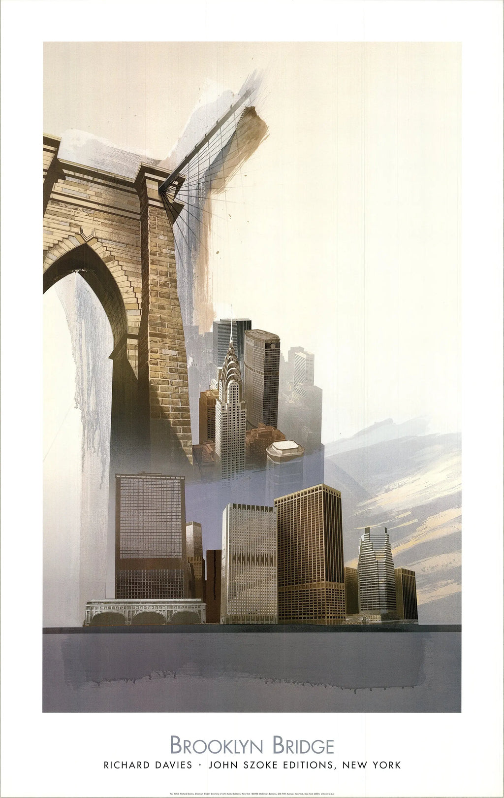 Richard Davies Brooklyn Bridge 1999 architectural offset lithograph art poster featuring detailed bridge design and artistic print.