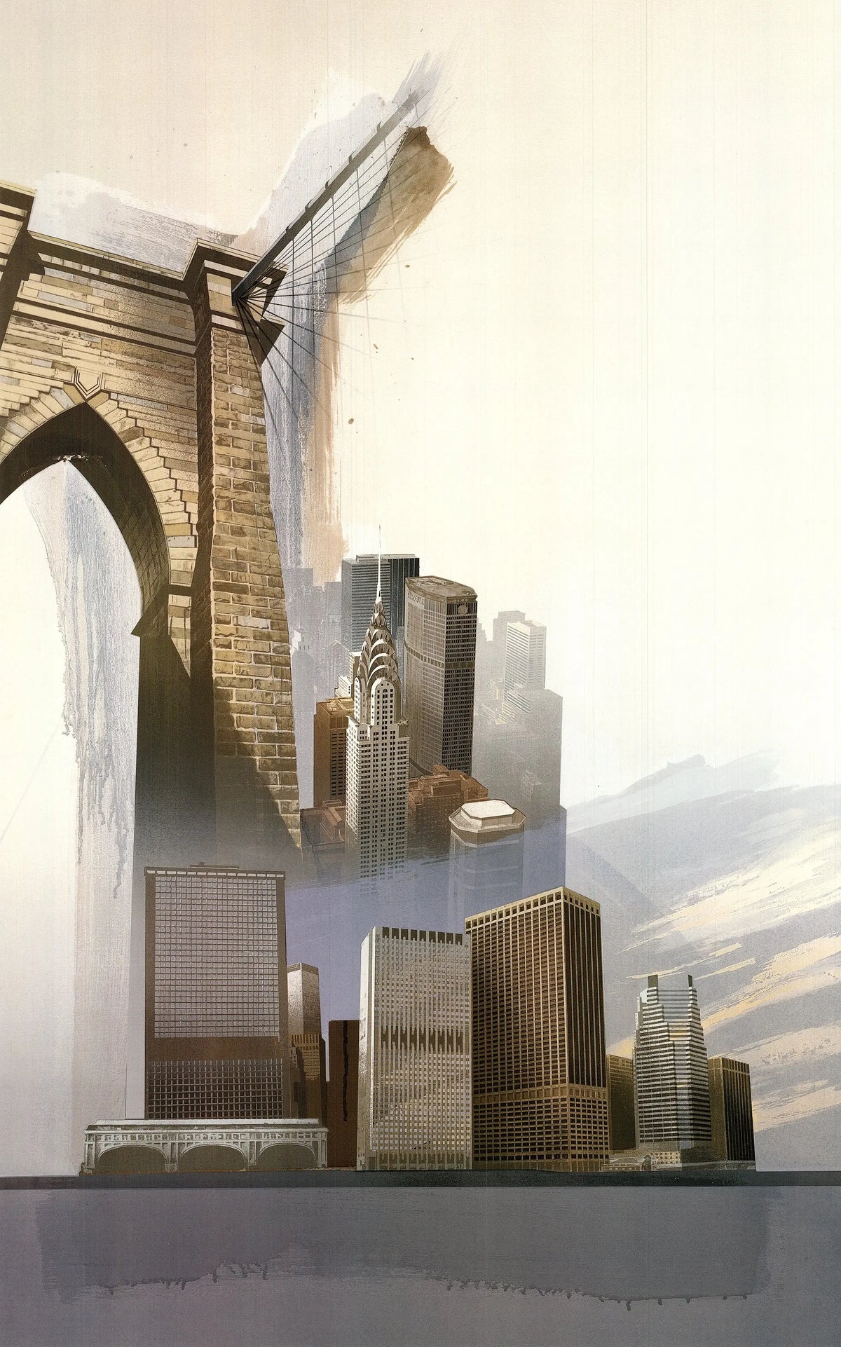 Richard Davies Brooklyn Bridge 1999 architectural offset lithograph art poster featuring a detailed depiction of the bridge.