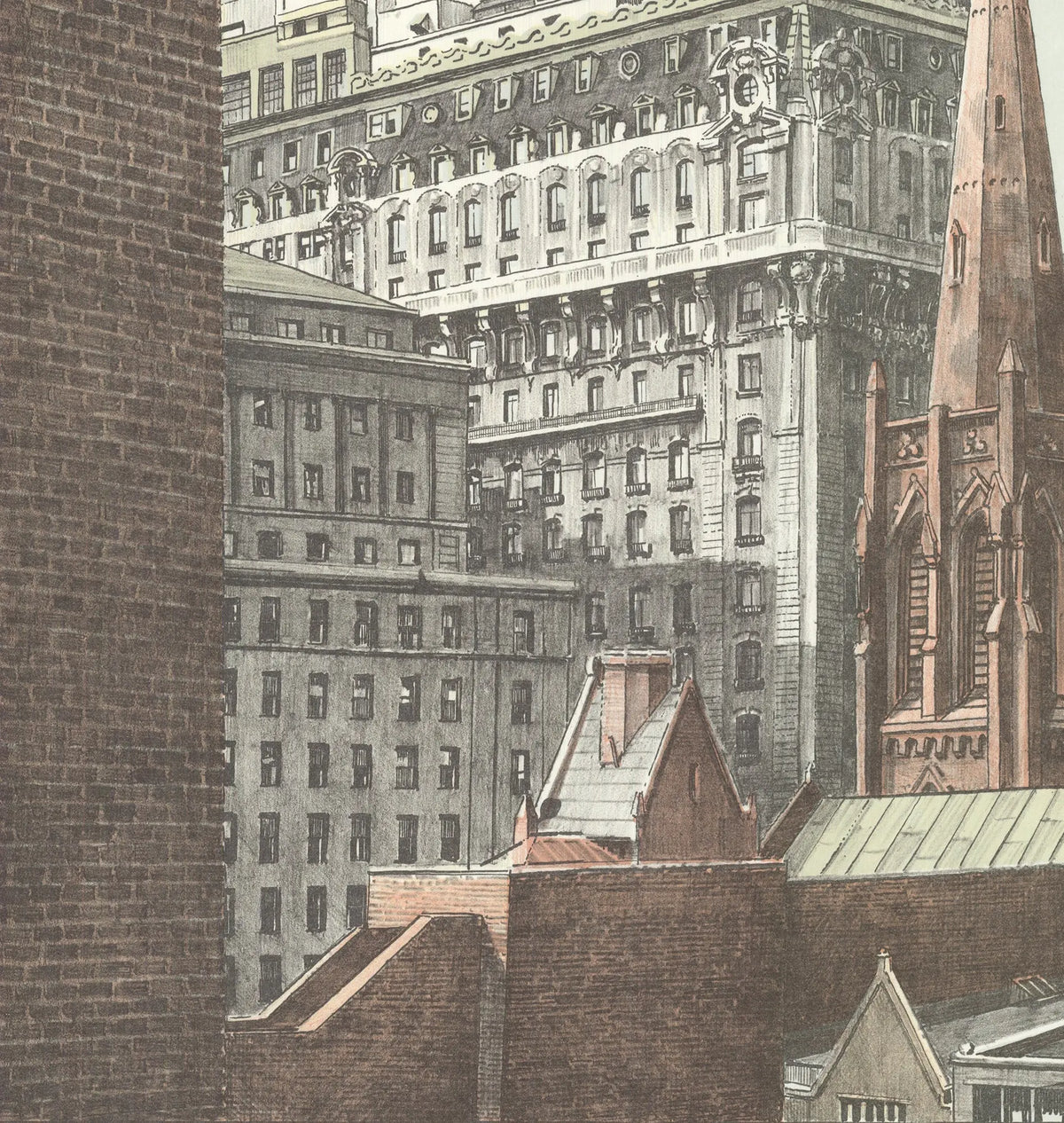 Richard Haas Trinity Church 1975 fine art lithograph showcasing NYC architecture with detailed line work and vibrant colors.
