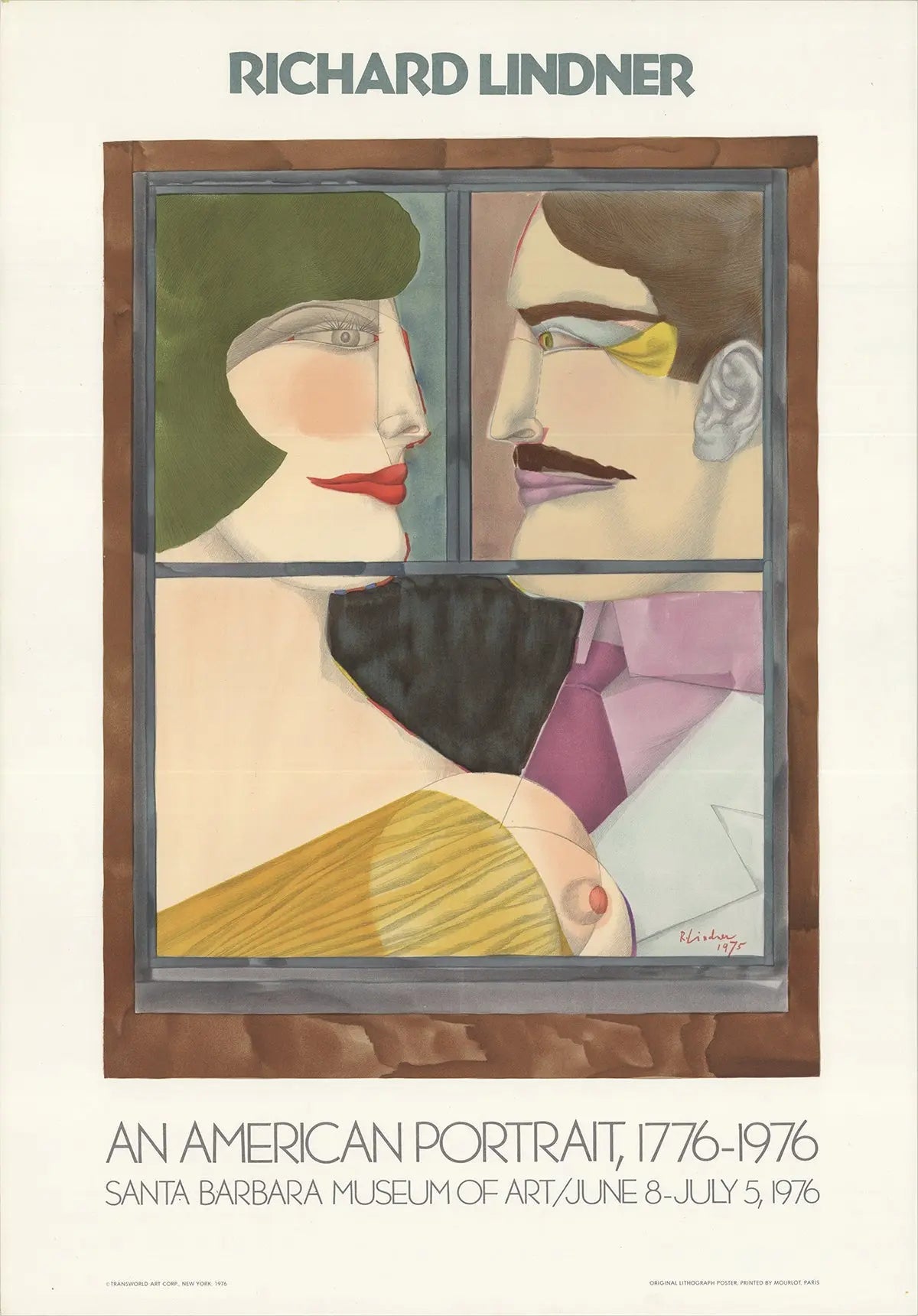 Original Richard Lindner An American Portrait 1976 lithograph art poster showcasing bold colors and abstract human figures.