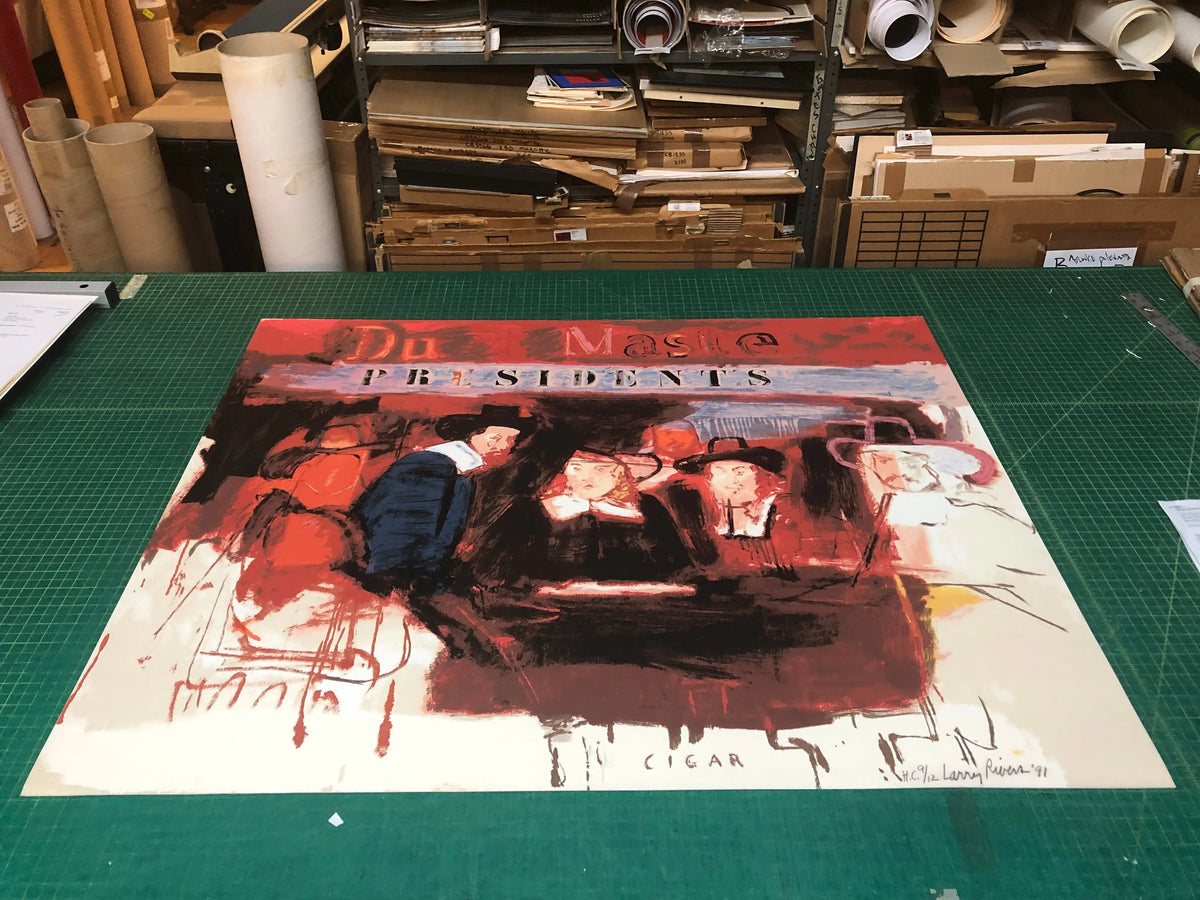 Signed Larry Rivers Dutch Masters 1991 mixed media art print, featuring detailed artwork and signature on paper.