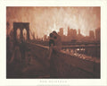 Rob Hefferan Les Amoureux De Brooklyn Bridge offset lithograph art print showing a romantic scene with the Brooklyn Bridge in the background.