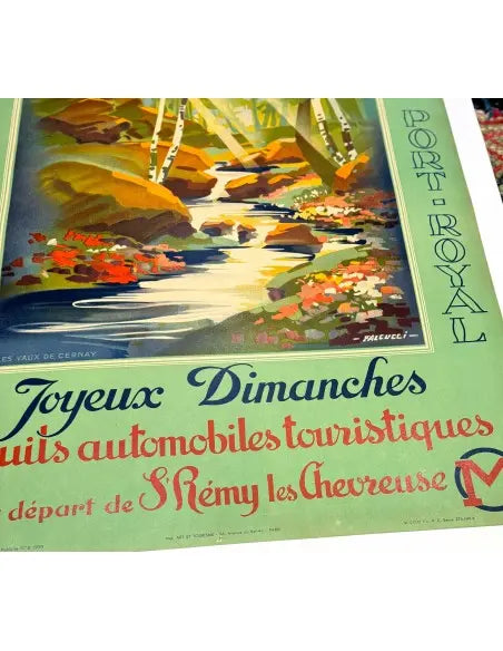 Vintage 1939 Vallee de Chevreuse French Railway travel poster lithograph by Robert Falcucci featuring scenic landscape and railway imagery.