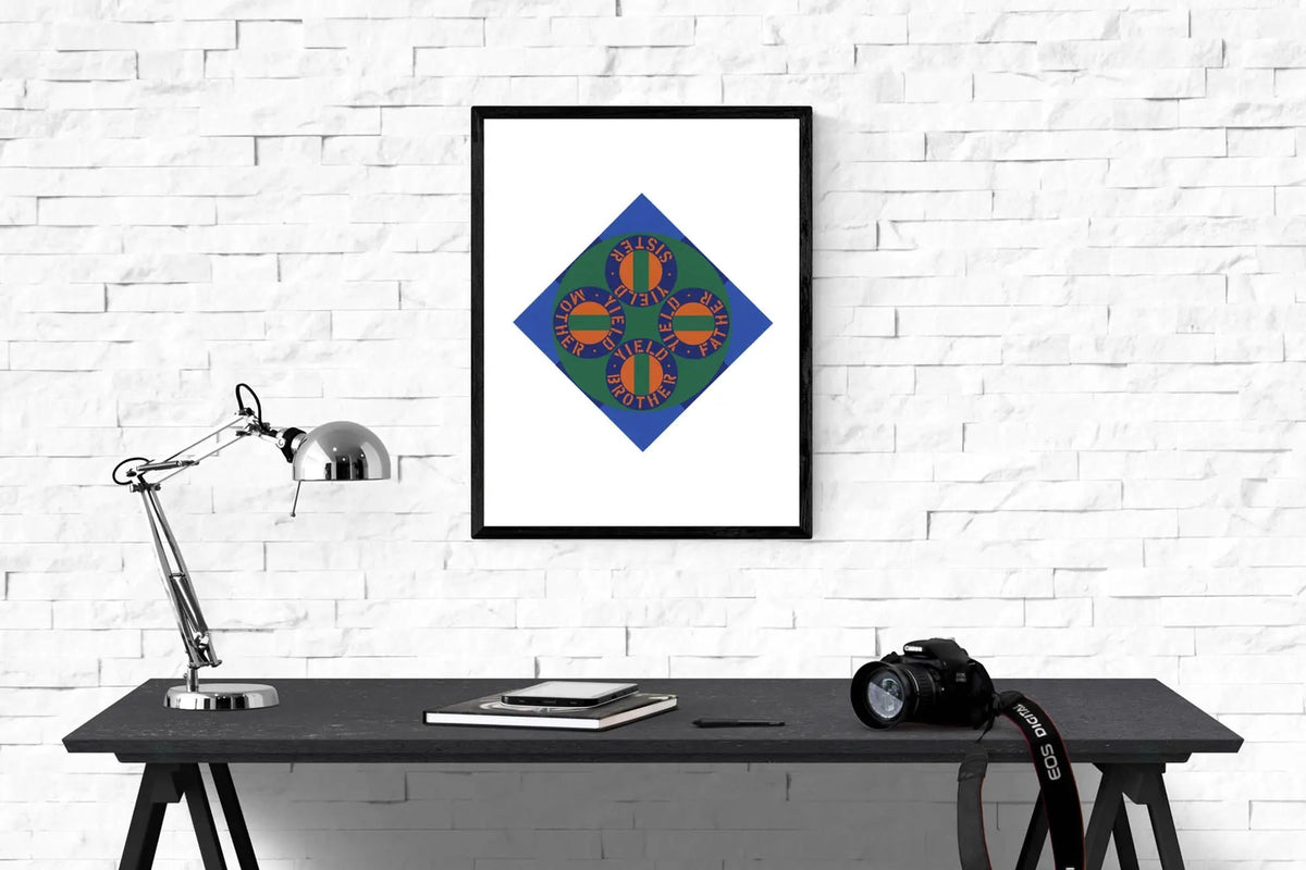 Limited edition Robert Indiana serigraph art print titled "Yield Brother #2" from 1997, showcasing bold graphic design.
