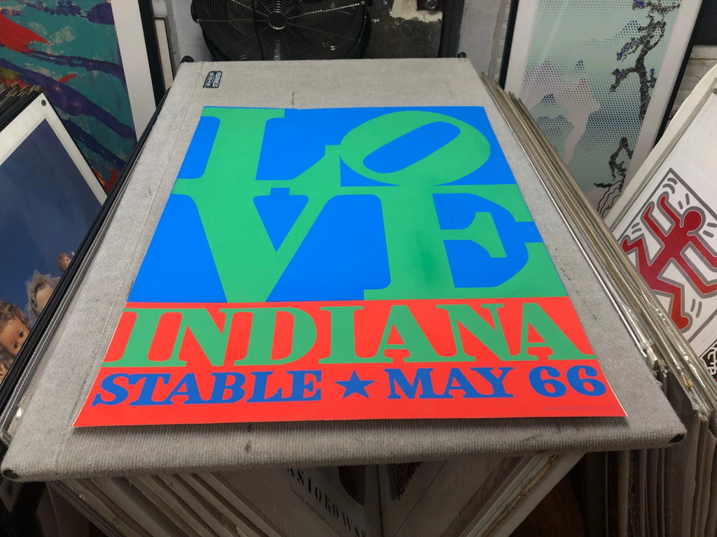 Vintage Robert Indiana LOVE-Stable 1971 serigraph art poster featuring bold red and black design, American pop art style.
