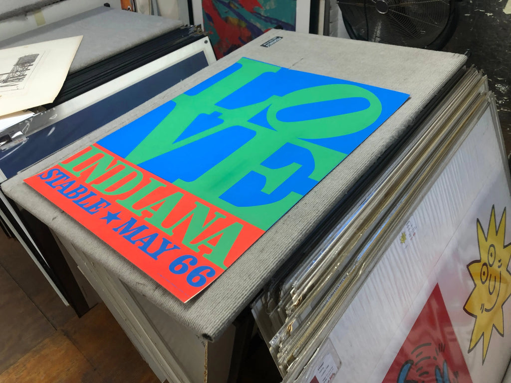 Vintage Robert Indiana LOVE-Stable 1971 serigraph art poster featuring bold, colorful typography and abstract design.