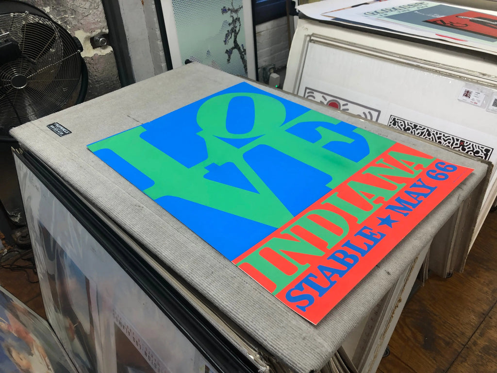 Vintage Robert Indiana LOVE-Stable 1971 serigraph art poster featuring bold, colorful lettering and design.