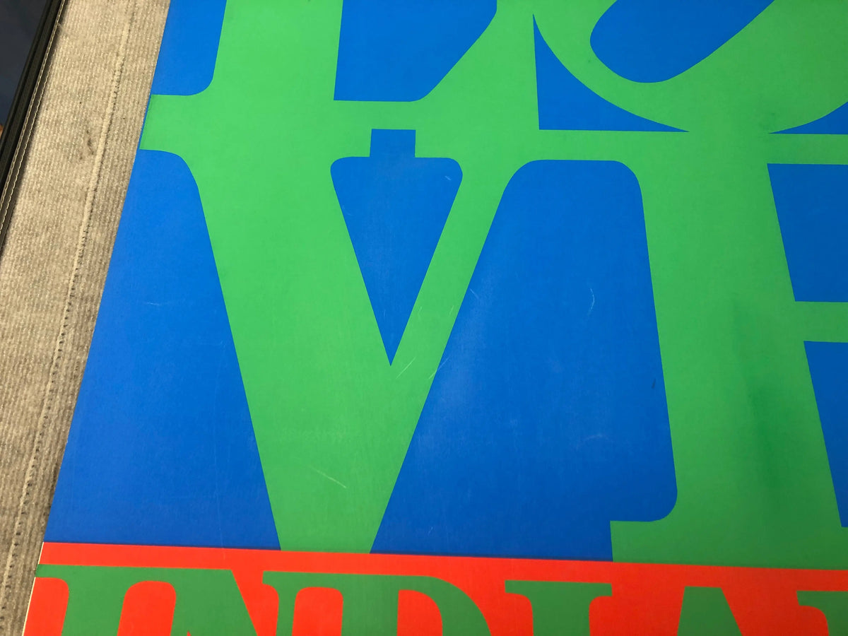 Vintage Robert Indiana LOVE-Stable 1971 serigraph art poster featuring bold red and black text on white background.